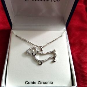 Cubic Zirconia Daschund women Necklace 18 in